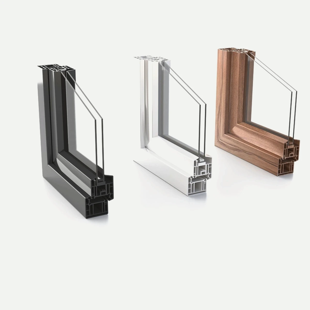 Profile von 3 Aluminiumfenstern